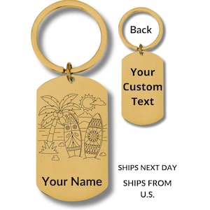Surfboard, Stainless Steel Keychain, Personalized Engraving