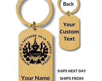Flag of El Salvador, Stainless Steel Keychain, Personalized Engraving