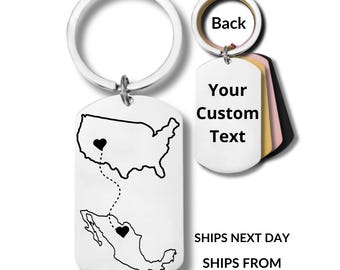 Llavero personalizado de país, llavero para dos casas, llavero con mapa del estado, regalo para una relación a distancia, llavero personalizado, regalo con mapa del país