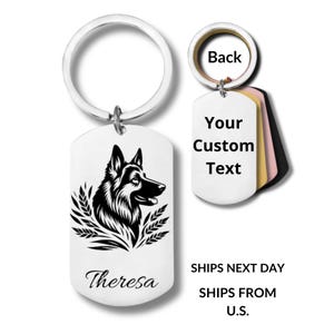 German Shepherd, Stainless Steel Keychain, Personalized Engraving Included