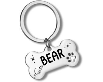 Placa de identificación para mascotas, Star Planet, acero inoxidable, grabado personalizado incluido