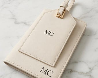 Personalized Passport Holder & Luggage Tag Set, Custom Initials Name Embossed Travel Gift, Wedding Bridesmaid Bachelorette Honeymoon Gift