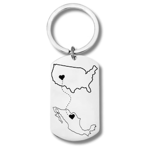 Porte-clés de pays personnalisé, Porte-clés pour deux maisons, Porte-clés de carte d'état, Cadeau pour relation interurbaine, Porte-clés personnalisé, Cadeau de carte de pays