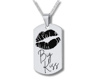 Big Kiss, Valentine's Day, Stainless Steel Engraved Necklace