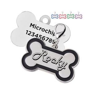 Personalized Dog Bone ID Tag with dog paw imprint Stainless Steel Collar ID Name ID Tag for Dogs Name Tag Engraved Pet Tag Gift Custom Pet