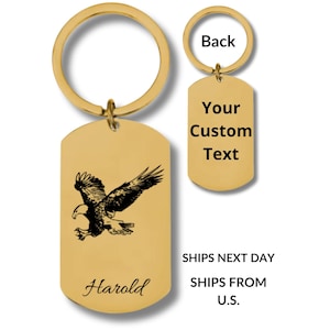 Eagle, Stainless Steel Keychain, Personalized Engraving Included
