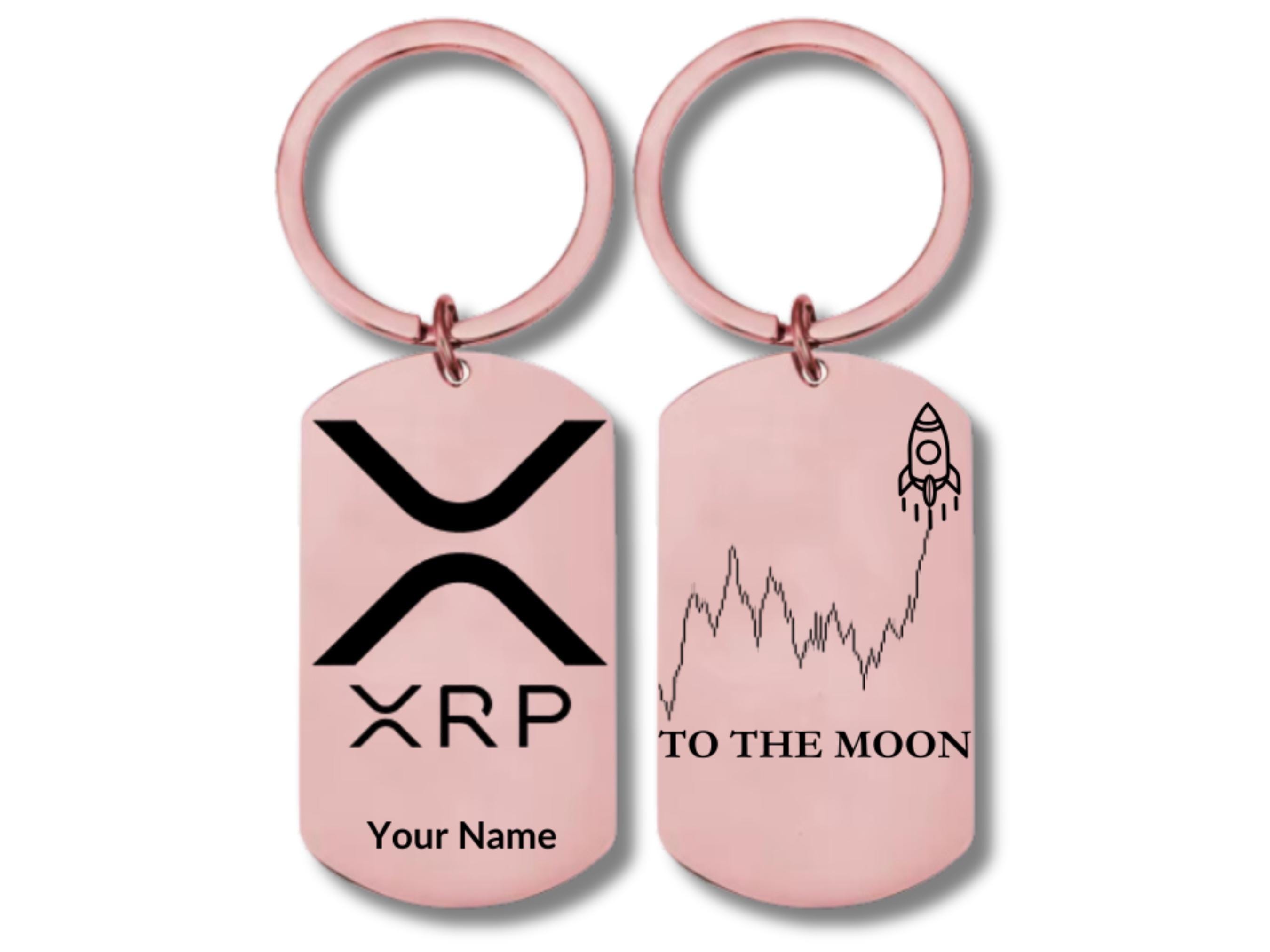 XRP Crypto To The Moon、ステンレススチール製長方形刻印キーホルダー