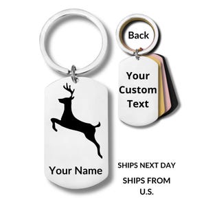 Deer, Stainless Steel Keychain, Personalized Engraving