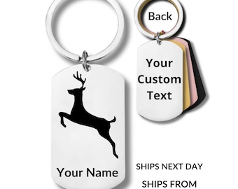 Deer, Stainless Steel Keychain, Personalized Engraving
