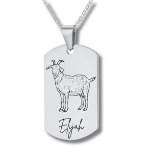 Goat, Stainless Steel Engraved Necklace, Personalized Engraving Included