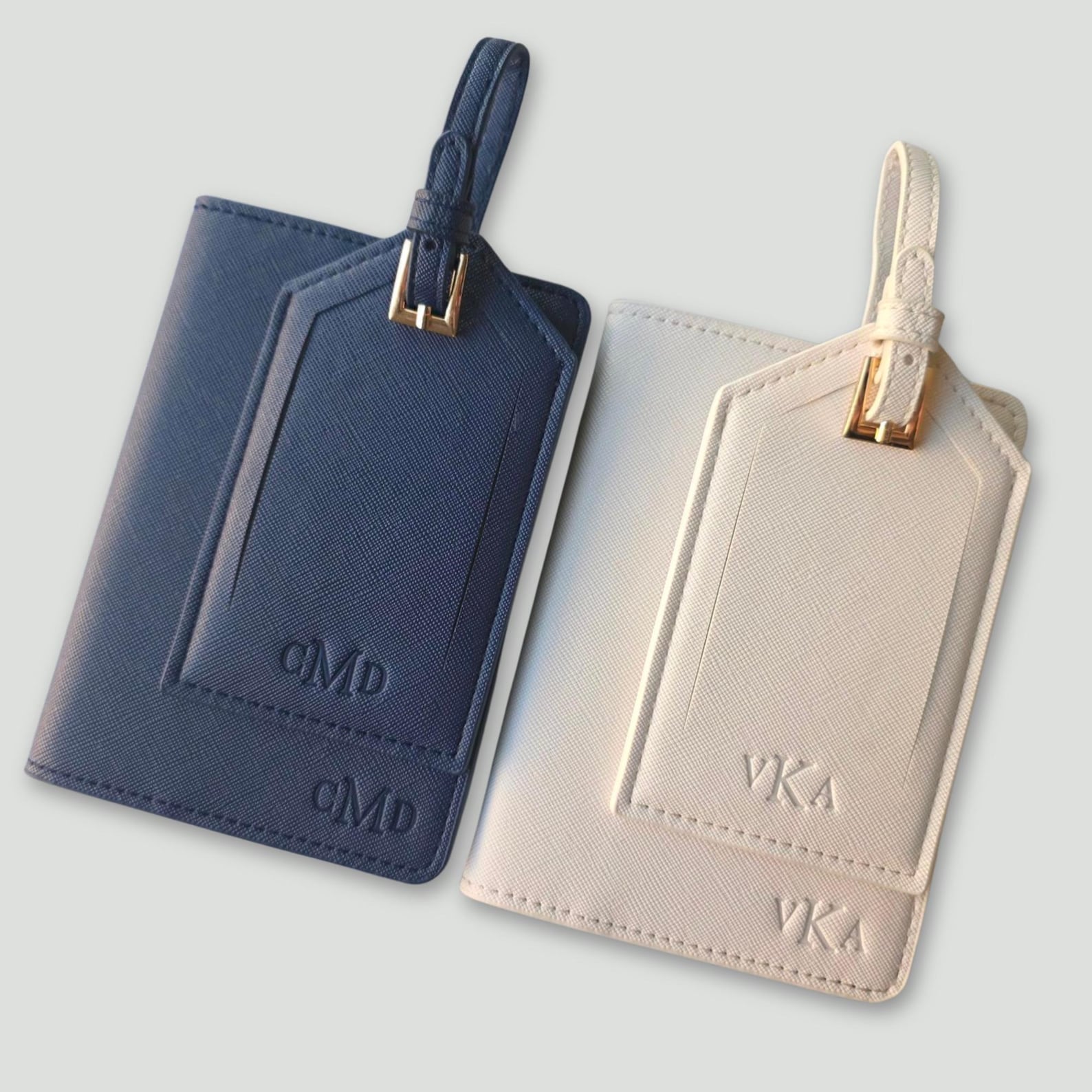 Personalized Passport Cover & Luggage Tag Set Blind-Embossed Custom Passport Holder Travel Gift for Couple Bridesmaid Gift Wedding Favors - Oyster Cover+Tag Set