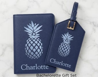 Funda de pasaporte con diseño de piña personalizada, etiqueta de equipaje con nombre personalizado, regalo para despedida de soltera