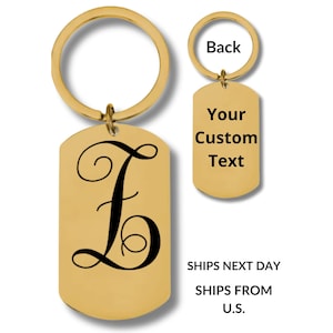 Monogram Initial Letter Keychain, Stainless Steel Keychain, Personalized Engraving