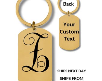 Monogram Initial Letter Keychain, Stainless Steel Keychain, Personalized Engraving