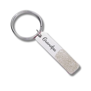 Actual Fingerprint Keychain Personalized Rectangle Keyring Handwriting Keychain Laser Engraved Custom Keychain Personalized Memorial Gift