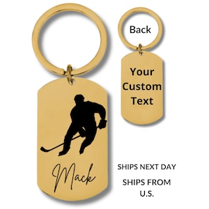 Hockey Player, Stainless Steel Keychain, Personalized Engraving Included