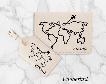 Funda de pasaporte y etiqueta de equipaje personalizadas Portapasaportes personalizado Accesorios de viaje Mapas Ideas de regalo para viajes Regalos de vacaciones Recuerdos de boda