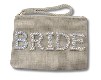 Bride Bag Burlap Makeup Bag Bride Honeymoon Makeup Bag Gift Beach Bag Bridal Shower Gift Bride to Be Gift Engagement Ideas