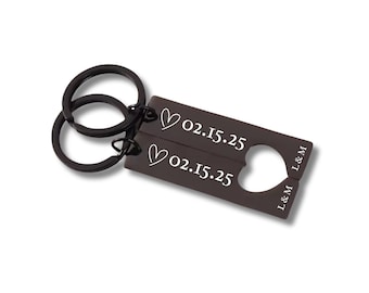 Stainless Steel Long Bar Blanks Personalized Cutout Heart Couple Keychains Anniversary Date Keychains Half Heart Keyrings Matching Key chain