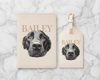 Funda de pasaporte y etiqueta de equipaje personalizadas, cartera de pasaporte con foto de mascota personalizada, regalo de boda, regalo de viaje para ella, propuesta de padrinos de boda.