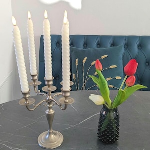 Ornate Vintage Candelabra | 5-Arm Candle Holder | with Spiral Taper Candles