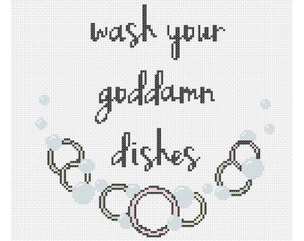 Wash Your Dishes Counted Cross Stitch Pattern Instant Download