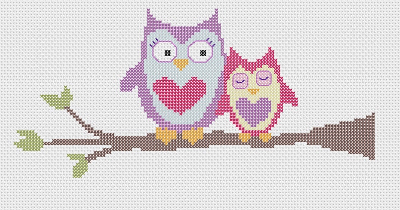 Owlie Love Cute Owl Cross Stitch Pattern Instant Download image 1