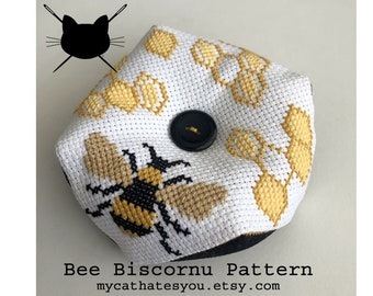 Bee Biscornu Pin Cushion Counted Cross Stitch Pattern Instant Download