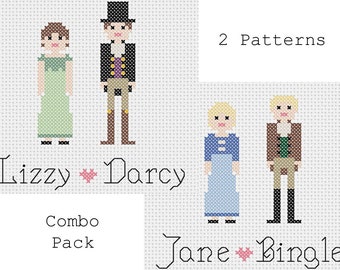 Lizzy & Darcy/Jane e Bingley Combo Orgoglio e pregiudizio Schema punto croce contato Download immediato