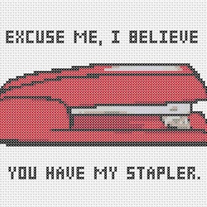Red Stapler Counted Cross Stitch Pattern Instant Download