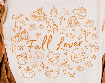Fall Lover Doodle Shirt | Cute Fall Tee | Comfort Colors Shirt | Autumn TShirt | Fall T-Shirt | Cozy Season Shirt | Pumpkin Lover T-Shirt