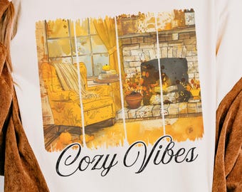 Camiseta de otoño Comfort Colors Cozy Vibes: Camiseta de algodón otoñal