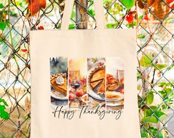 Thanksgiving Dinner Baumwolltasche mit Aquarell Pinselstrichen
