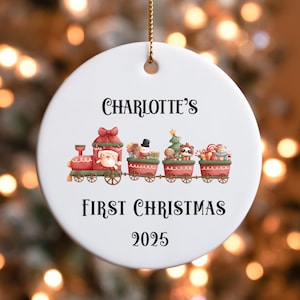 Personalized Baby&#39;s First Christmas Ornament | Santa Toy Train Ornament | Custom Baby Name Ornament | 1st Christmas Keepsake | New Baby Gift