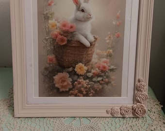 Vintage style frame with bunny print