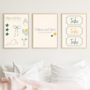 William and Mary themed decor, set of three digital files themed to William and Mary, Set of Three Dorm Decor for college dorms
