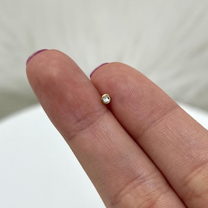 14K Solid Gold Bezel Set Replacement Threaded Gem Top for Dermal Anchors, Labret, or Any Internal Threaded Piercing Jewelry 16G 3mm