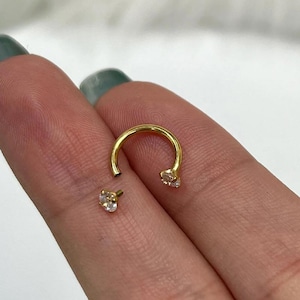 14K Solid Gold Circular Barbell Horseshoe with Prong-Set Gemstone 16 Gauge