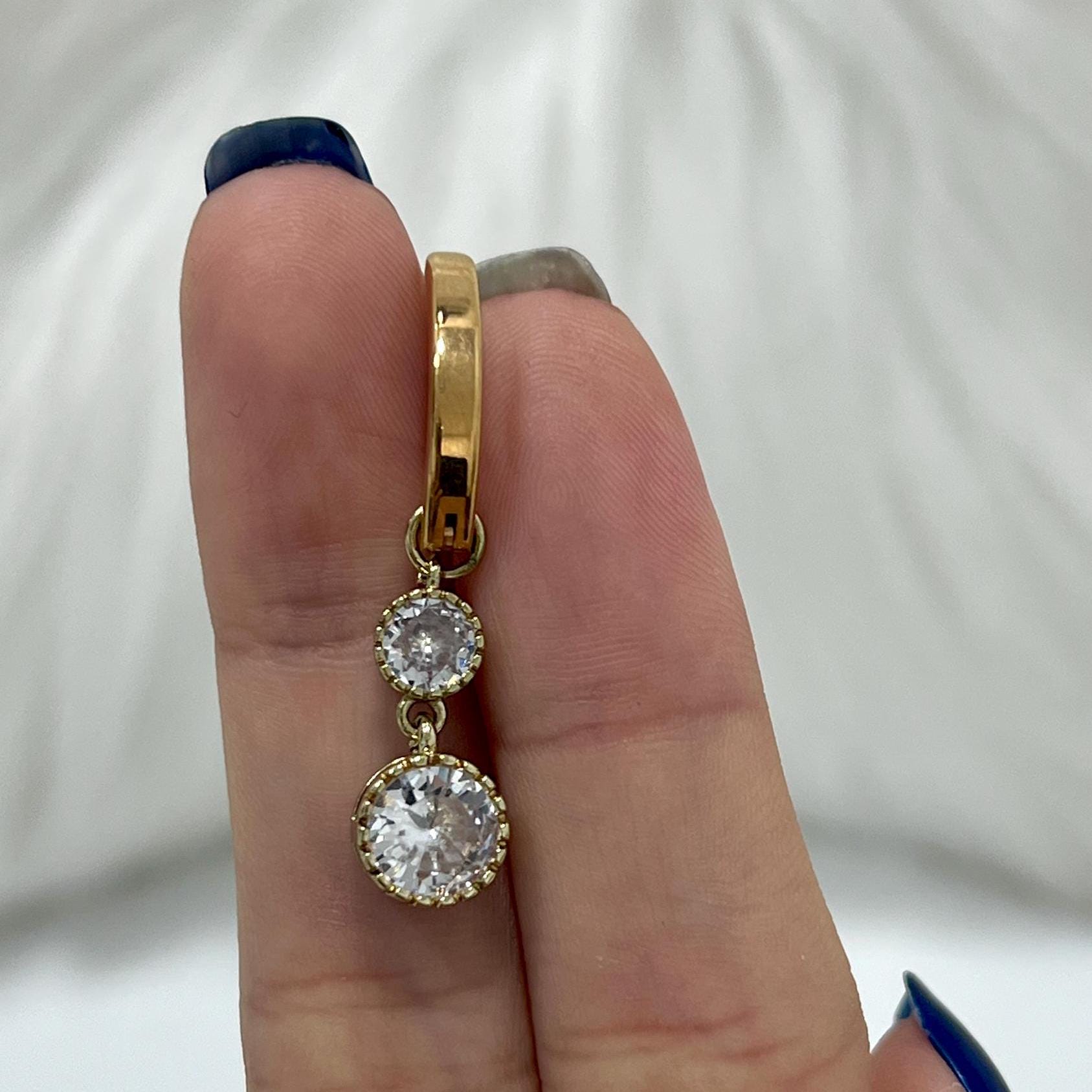 14G Titanium Belly Clicker: PVD Gold CZ Dangle Navel Ring (12mm)
