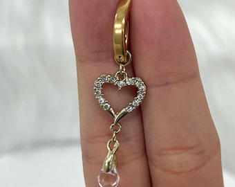 14G Titanium Gold PVD Belly Ring Clicker: Interchangeable Heart Dangle