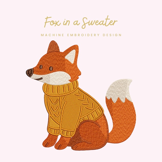 Fox in a Sweater Embroidery File | Digital Download for Machine Embroidery | 6 Sizes | Cozy Autumn Fox • Woodland Animal Embroidery