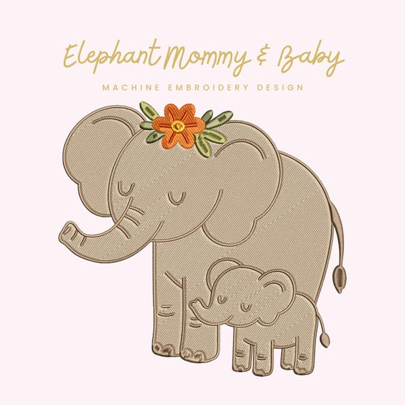 Elephant Mommy & Baby Embroidery File |  Digital Download for Machine Embroidery | 6 Sizes | Nursery and Baby Gift • Instant Download