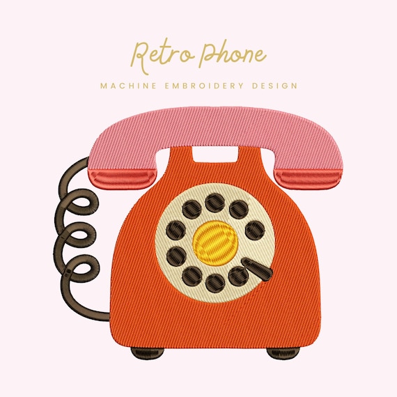 Retro Phone Embroidery File |  Digital Download for Machine Embroidery | 7 Sizes | Vintage Rotary Telephone • Retro Home Theme