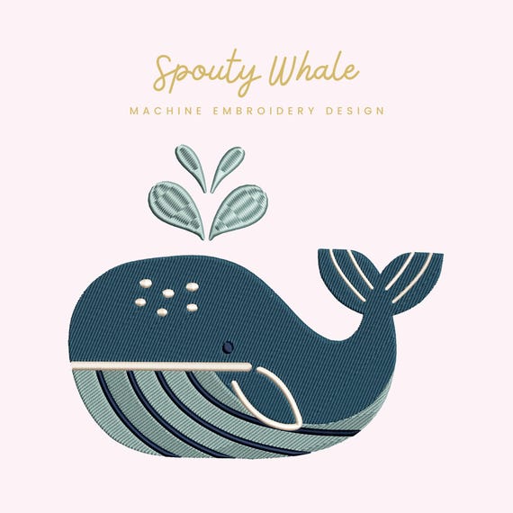 Spouty Whale Embroidery File | Digital Download for Machine Embroidery | 6 Sizes | Nautical Embroidery • Ocean Design