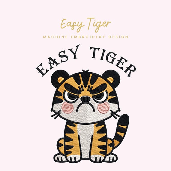 Easy Tiger Embroidery File |  Digital Download for Machine Embroidery | 5 Sizes | Cute Tiger • Playful Animal Stitch