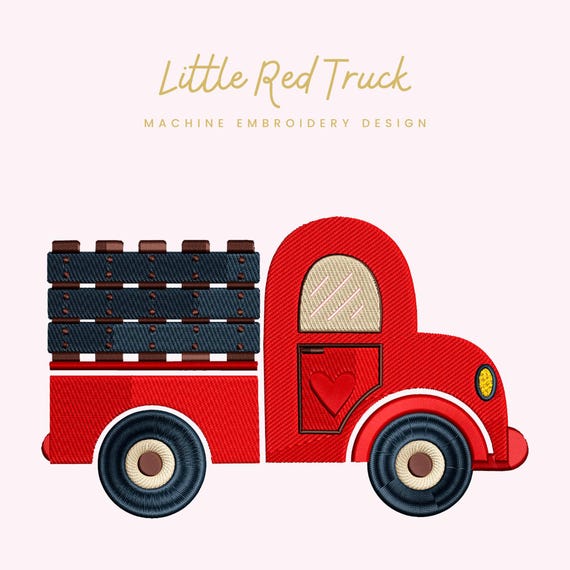 Little Red Truck Embroidery File |  Digital Download for Machine Embroidery | 6 Sizes | Vintage Rustic Vehicle • Farmhouse Design