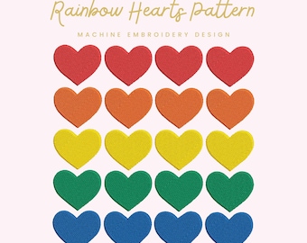 Rainbow Hearts Pattern Embroidery File |  Digital Download for Machine Embroidery | 6 Sizes | Colorful Hearts • Modern Rainbow