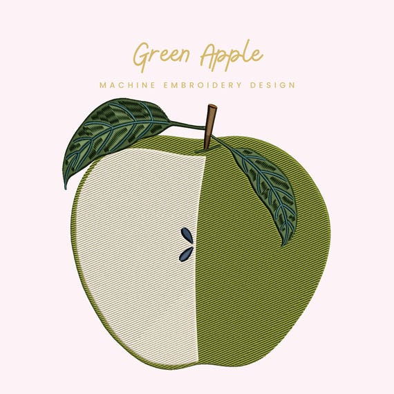 Green Apple Envelope Embroidery File | Digital Download for Machine Embroidery | 6 Sizes | Fruit Design • Kitchen and Baking Embroidery