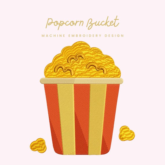 Popcorn Bucket Embroidery File |  Digital Download for Machine Embroidery | 7 Sizes | Movie Night • Cinema Snack