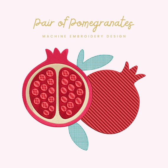 Pair of Pomegranates Embroidery File | Digital Download for Machine Embroidery | 6 Sizes | Fruit Embroidery • Modern Folk